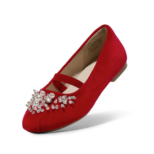 Girl's Mary Jane Pearl Ballerina Flats - RED SUEDE -  0